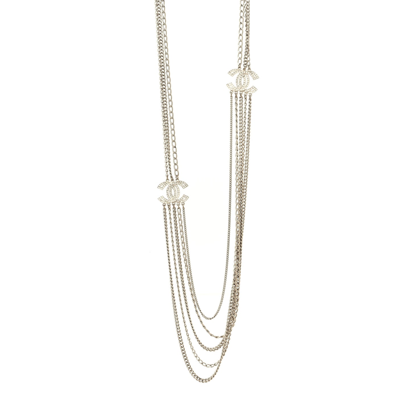 Multi Strand Chain Baguette Crystal CC Necklace Gold