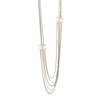 Chanel Multi Strand Chain Baguette Crystal CC Necklace Gold 1 of 5