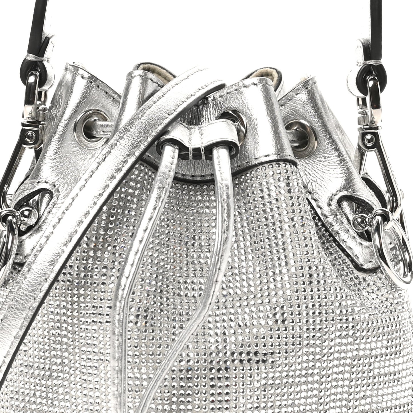 Crystal Vitello Laminato FF Mini Mon Tresor Bucket Bag Crystal Argento