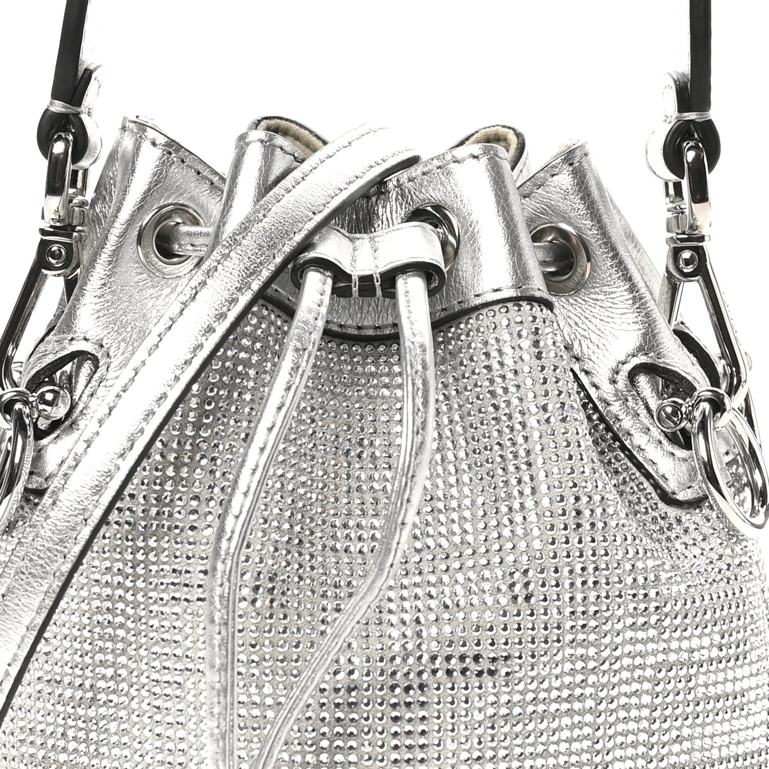 Fendi Crystal Vitello Laminato FF Mini Mon Tresor Bucket Bag Crystal Argento 7 of 11