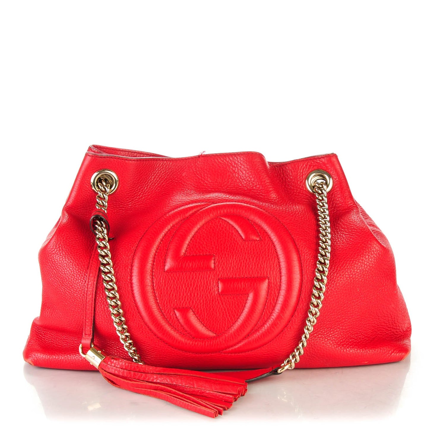 Pebbled Calfskin Medium Soho Chain Shoulder Bag Tabasco Red