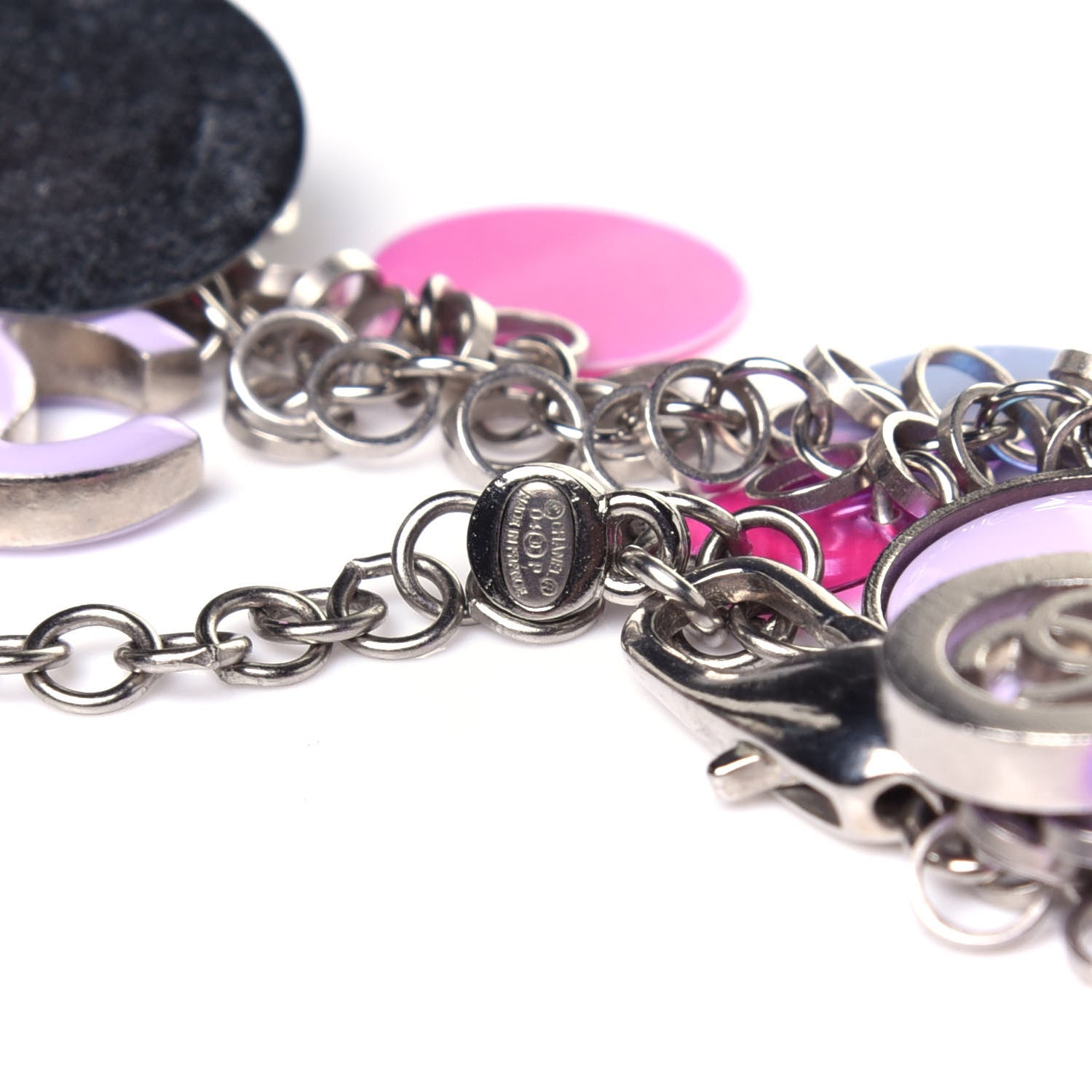 Chanel Resin CC Necklace Pink Purple Silver 5 of 6