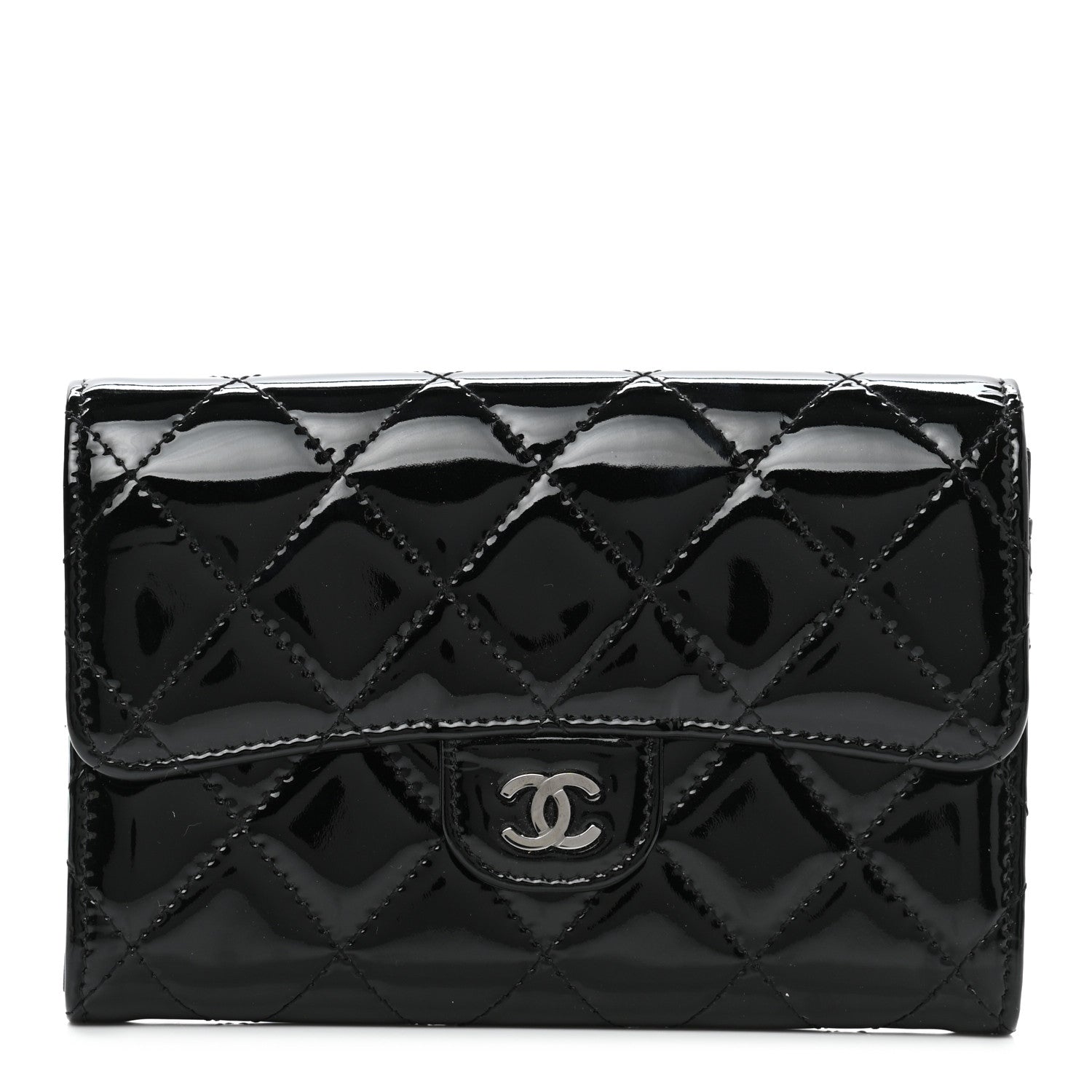 Chanel Patent Calfskin Quilted Small Flap Wallet Black 1 of 7