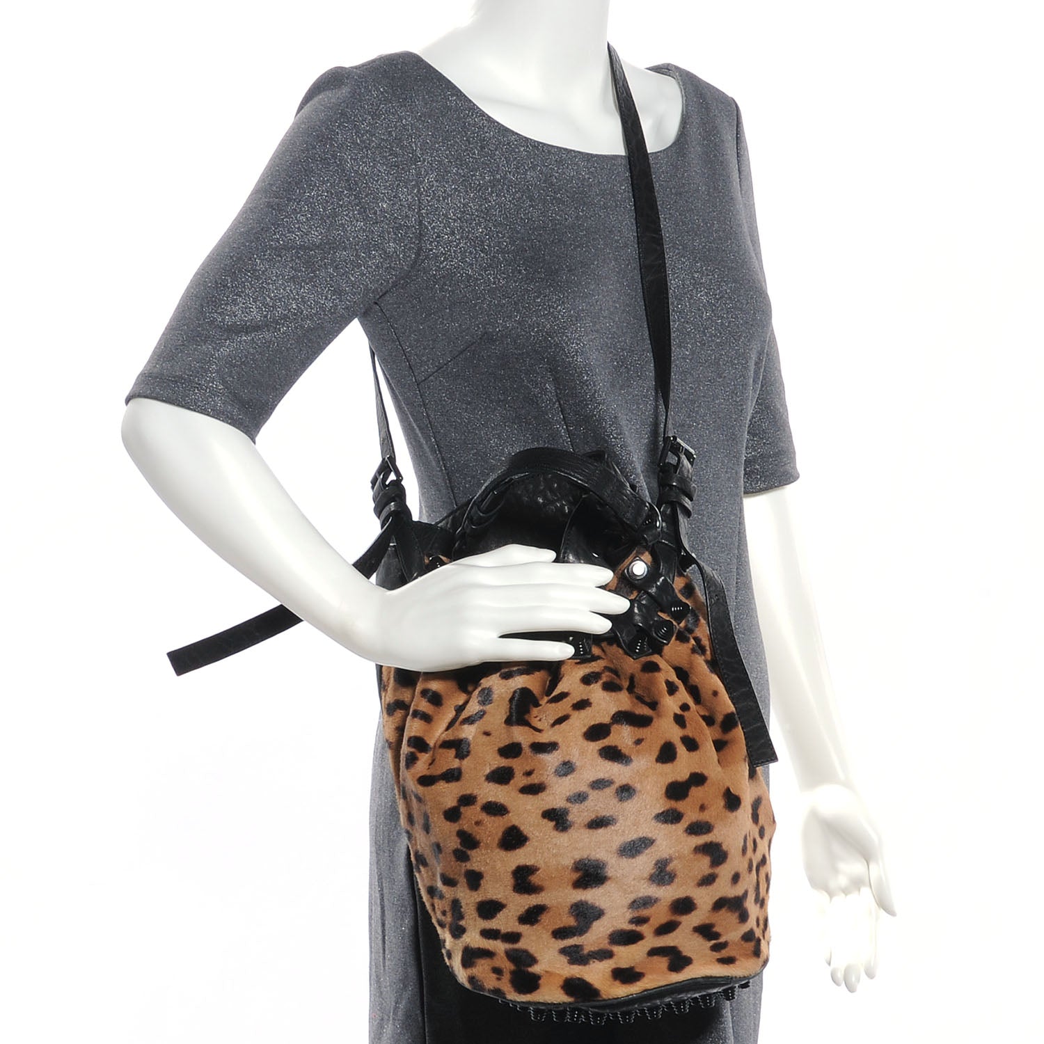 Alexander Wang Leather Pony Hair Leopard Diego Bag Black 2 of 6