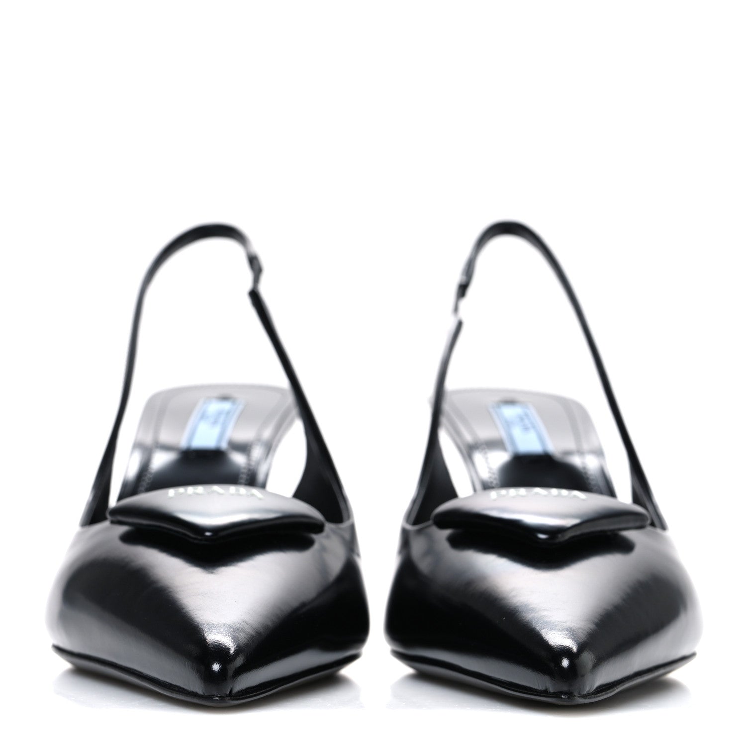 Prada Spazzolato Triangle Logo Pointed Toe 75mm Slingback Pumps 37.5 Black 3 of 10