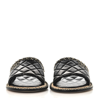 Chanel Lambskin Quilted Chain CC Mules 39 Black 3 of 10