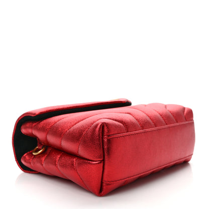 Saint Laurent Metallic Calfskin Matelasse Toy Loulou Monogram Chain Satchel Red 4 of 9