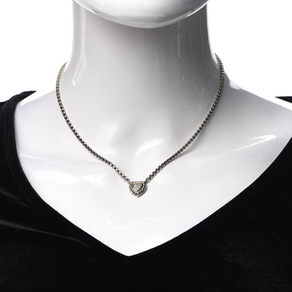 David Yurman Sterling Silver 18K Yellow Gold Diamond Pave Cable Heart Pendant Necklace 2 of 5