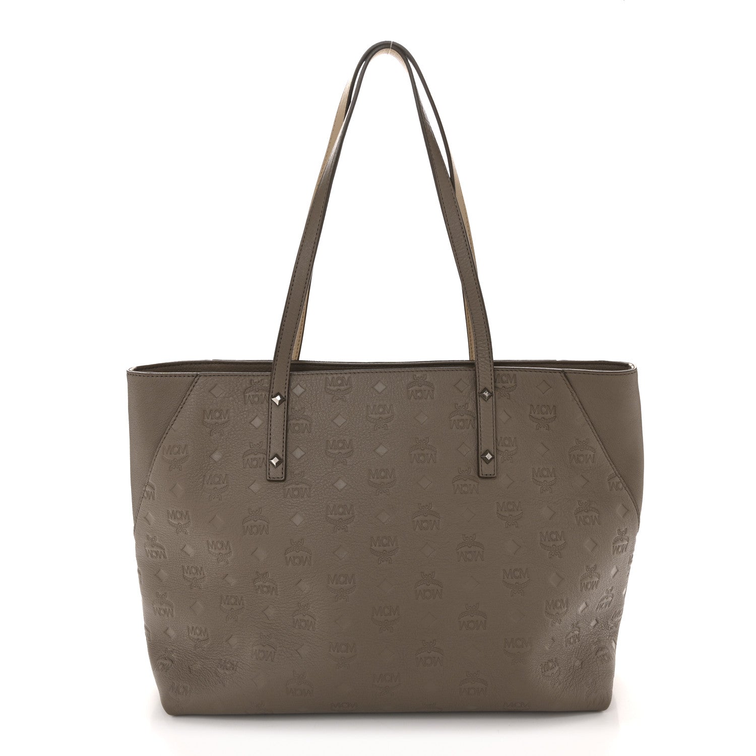 MCM Calfskin Ottomar Monogram Medium Klara Shopper Tote Dove 1 of 14