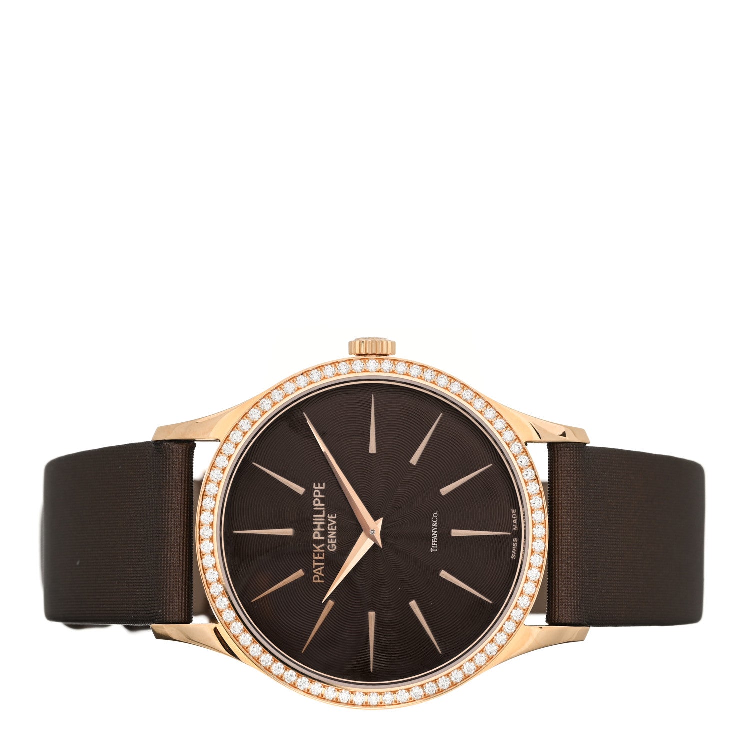 Patek Philippe 18K Rose Gold Satin Diamond Bezel 33mm Calatrava Manual Winding Watch Brown 4897R-001 2 of 5