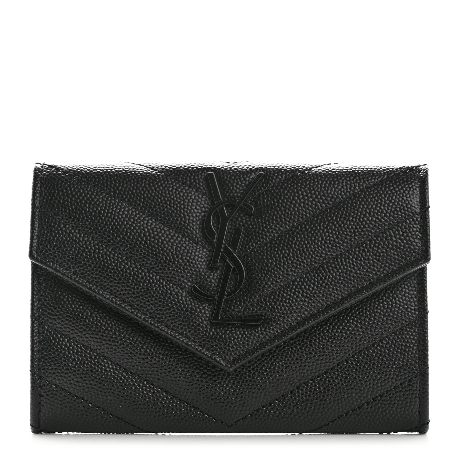 Saint Laurent Grain De Poudre Matelasse Chevron Small Monochrome Monogram Envelope Wallet Black 1 of 7
