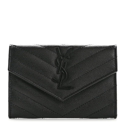 Saint Laurent Grain De Poudre Matelasse Chevron Small Monochrome Monogram Envelope Wallet Black 1 of 7