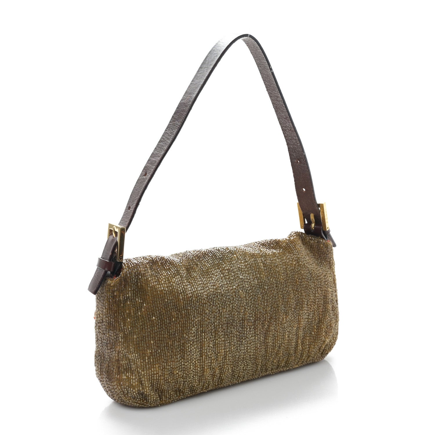 Fendi Beaded Baguette Beige Gold 3 of 9