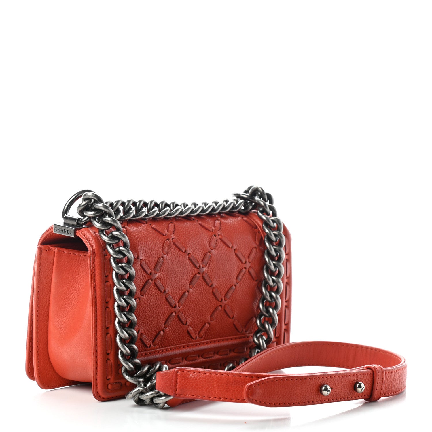 Chanel Caviar Stitched Small Boy Flap Dark Orange 3 of 11