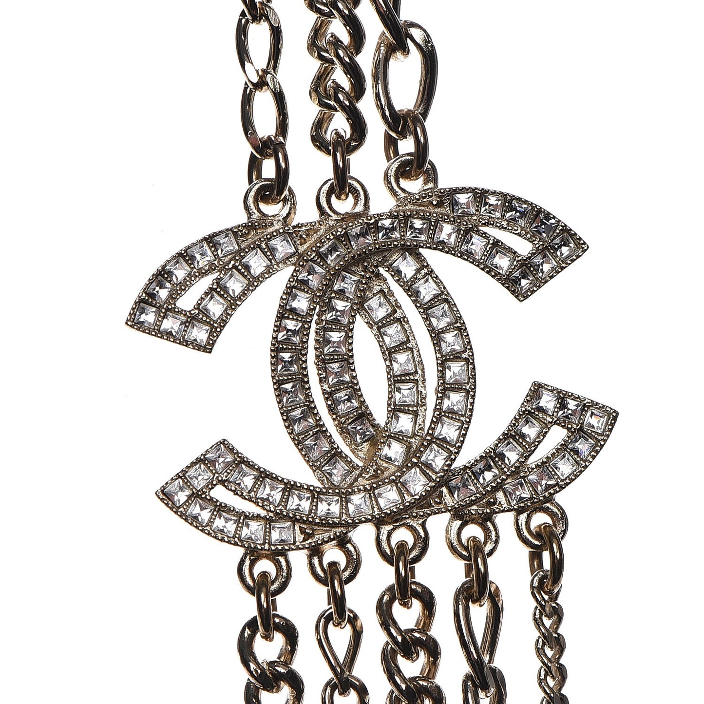Multi Strand Chain Baguette Crystal CC Necklace Gold