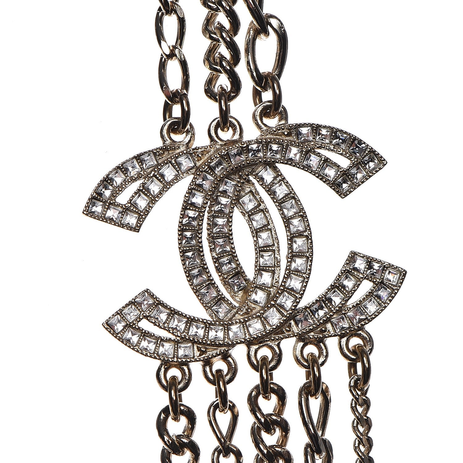 Chanel Multi Strand Chain Baguette Crystal CC Necklace Gold 4 of 6