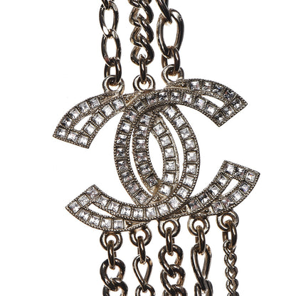 Chanel Multi Strand Chain Baguette Crystal CC Necklace Gold 4 of 6