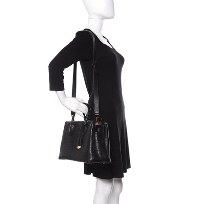 MCM Calfskin Crocodile Embossed Medium Milla Tote Black 2 of 8