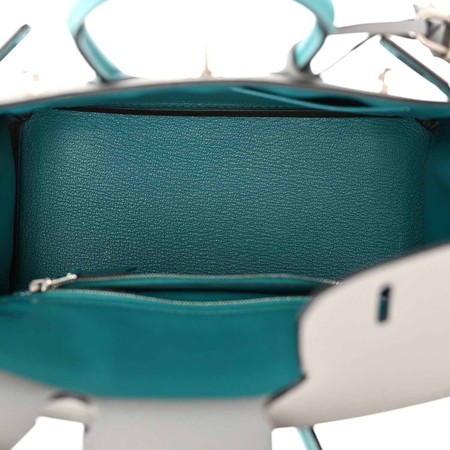 Hermes Epsom Horseshoe Birkin 25 Gris Mouette Bleu Paon 5 of 12