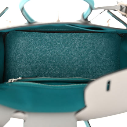 Hermes Epsom Horseshoe Birkin 25 Gris Mouette Bleu Paon 5 of 12