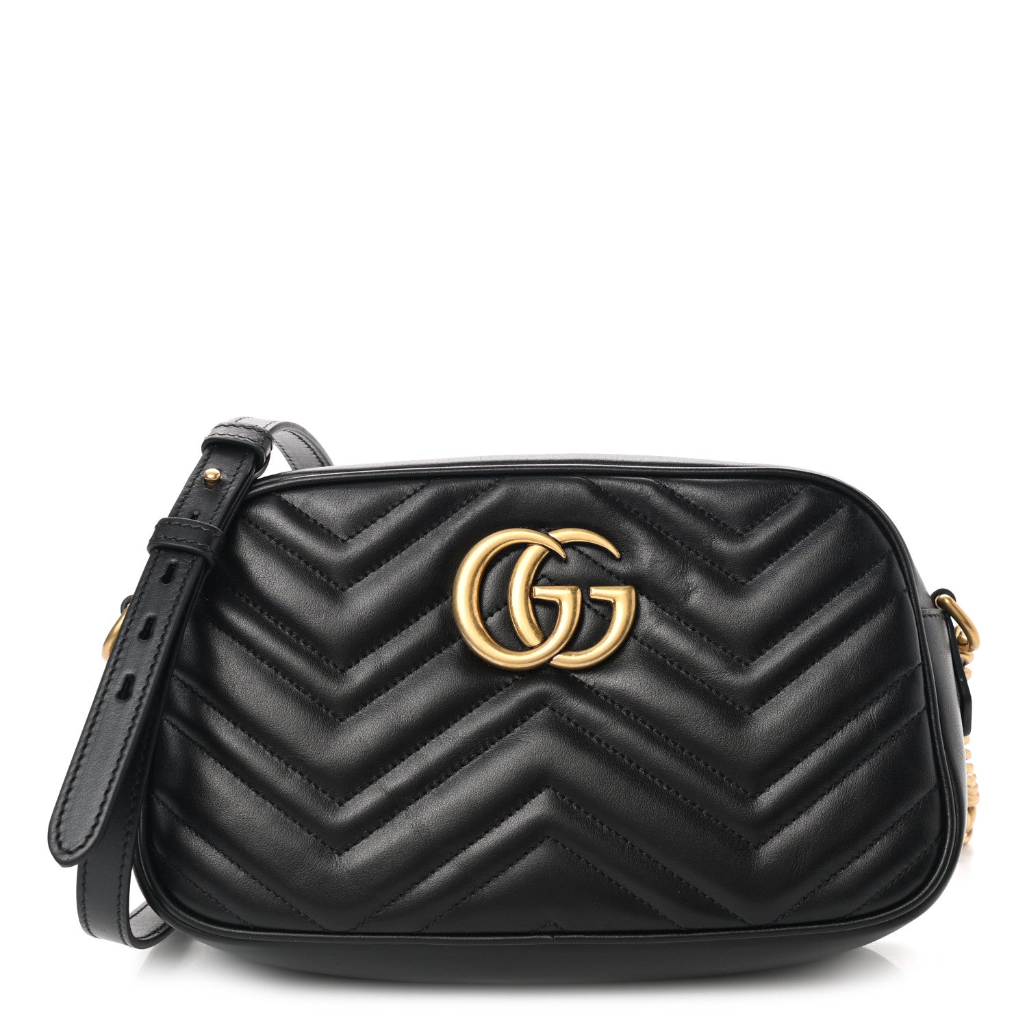Gucci Calfskin Matelasse Small GG Marmont Chain Shoulder Bag Black 1 of 11