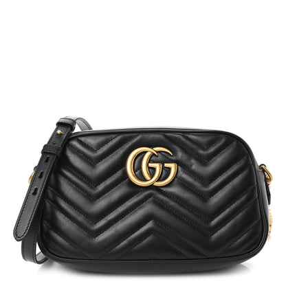 Gucci Calfskin Matelasse Small GG Marmont Chain Shoulder Bag Black 1 of 11