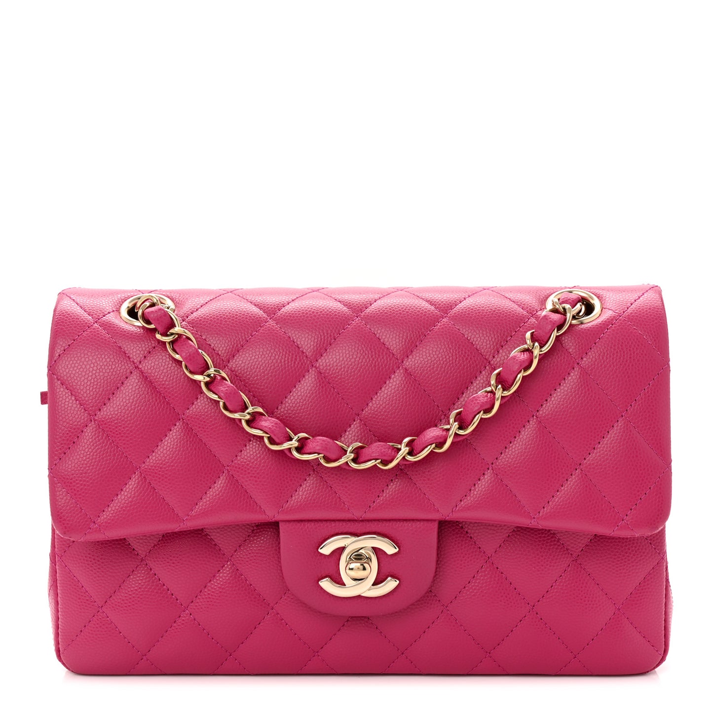 Caviar Quilted Small Double Flap Fuchsia