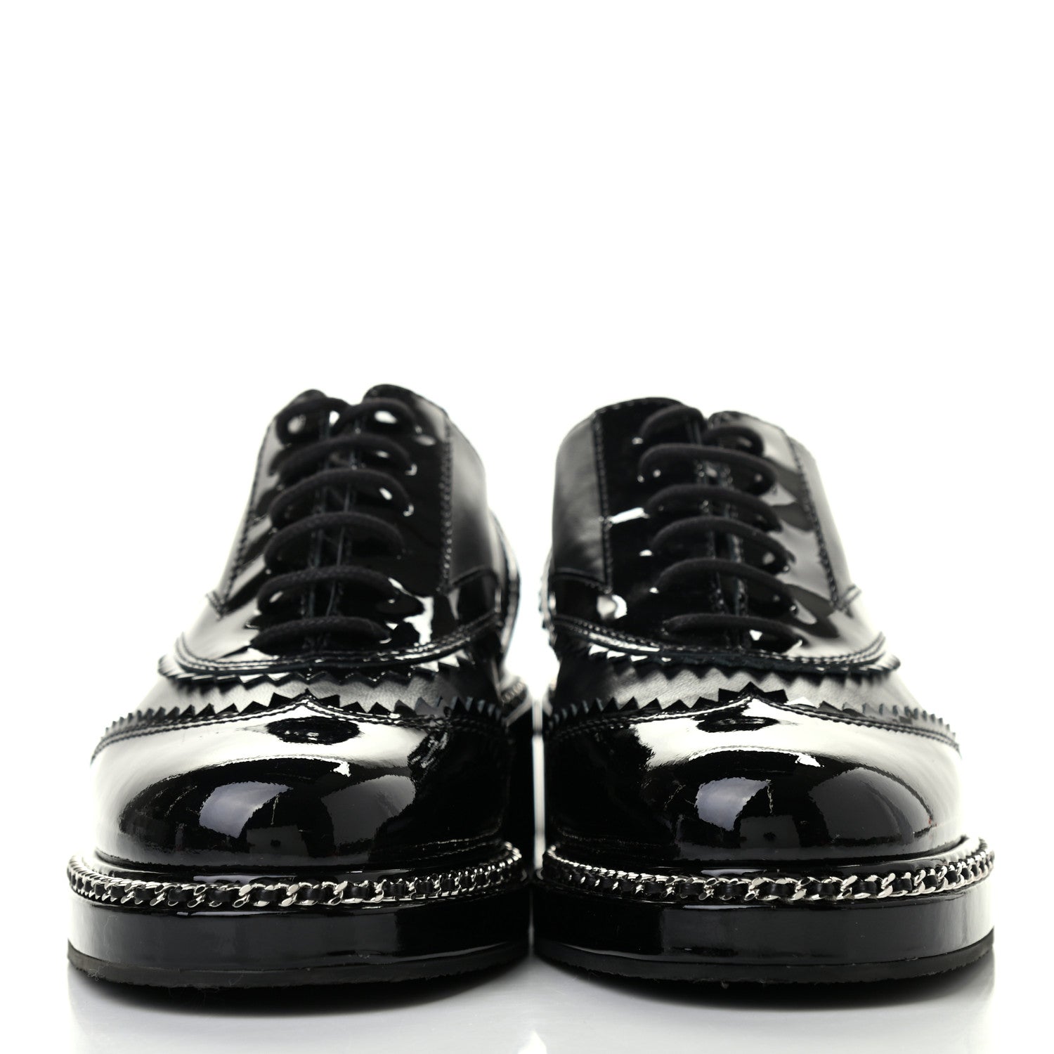 Chanel Lambskin Patent Calfskin CC Brogue Lace Up Oxfords 36 Black 2 of 7