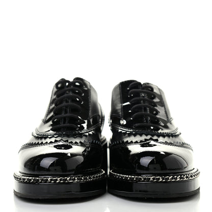 Chanel Lambskin Patent Calfskin CC Brogue Lace Up Oxfords 36 Black 2 of 7