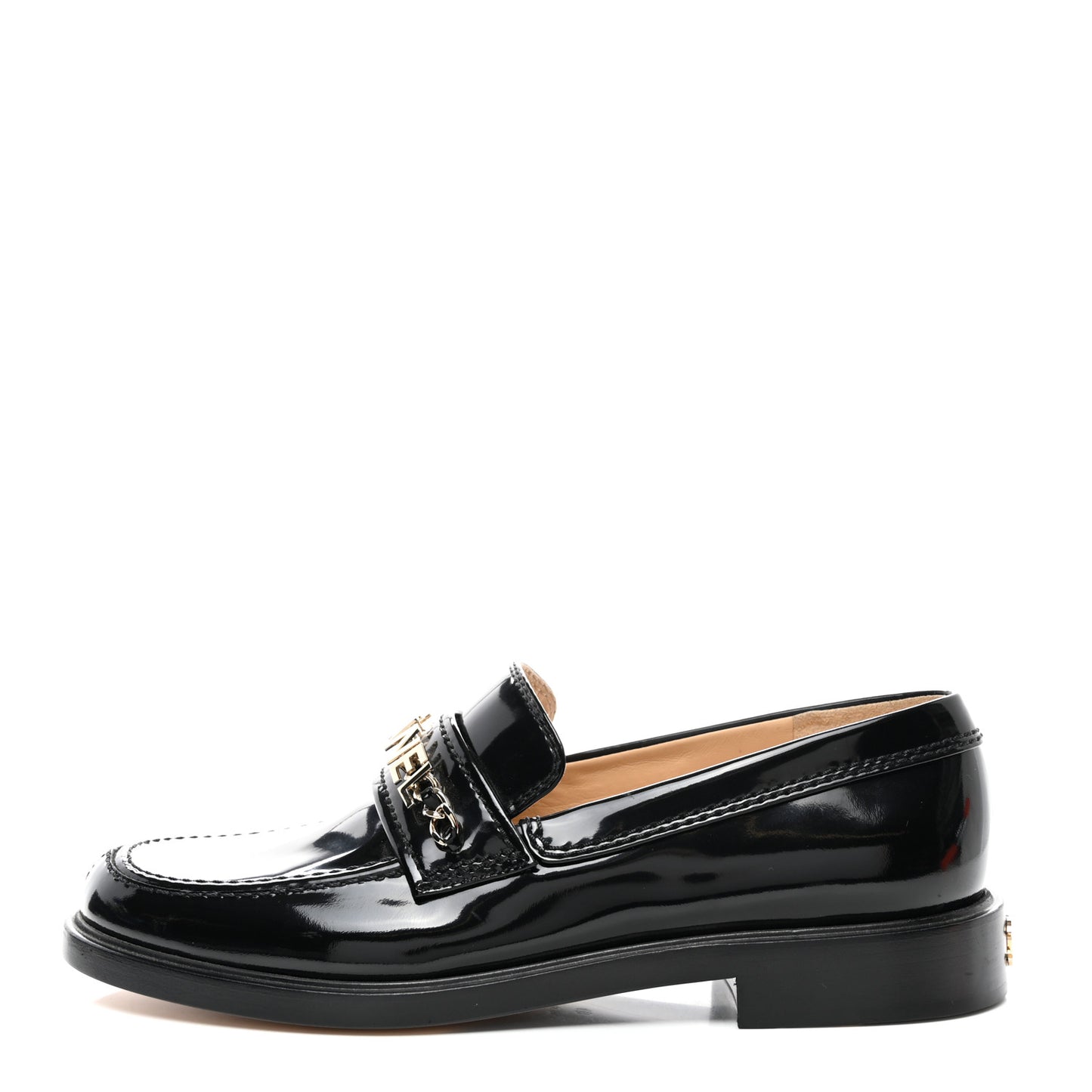 Shiny Calfskin Logo Loafers 40 Black