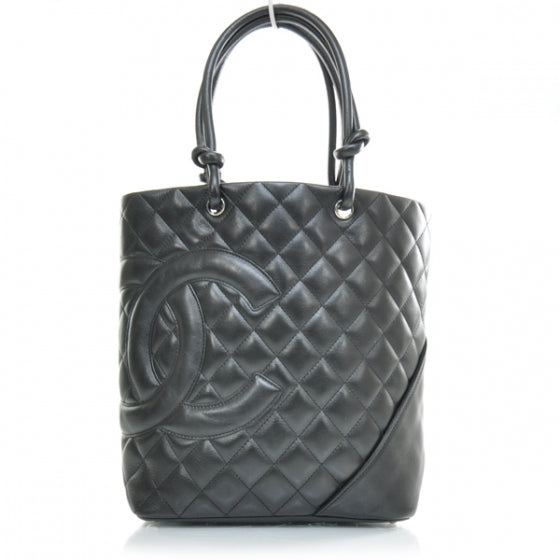 Calfskin Quilted Medium Cambon Tote Black