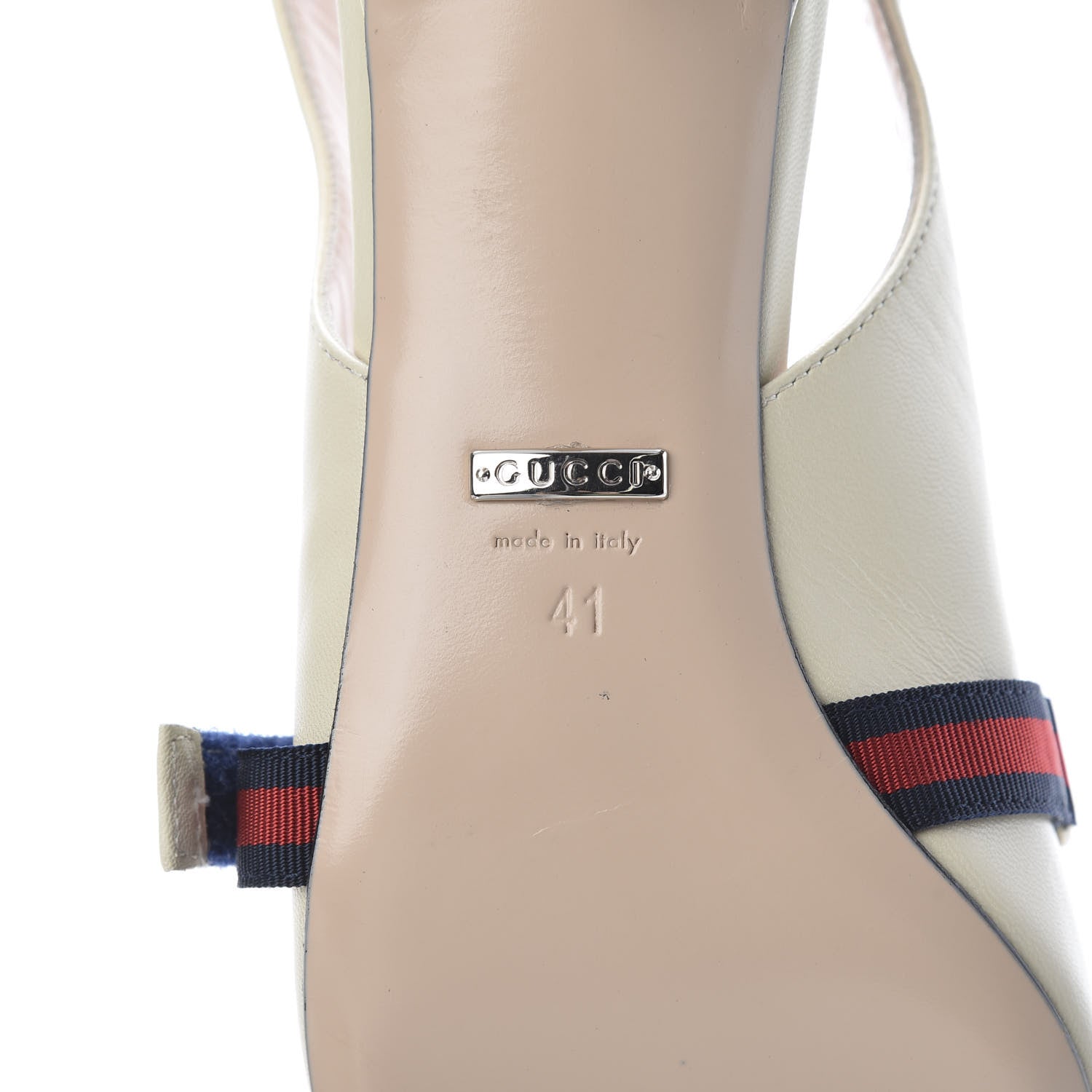 Gucci Malaga Kid Web Horsebit Low Heel Slingback Pumps 41 Vintage White 6 of 11
