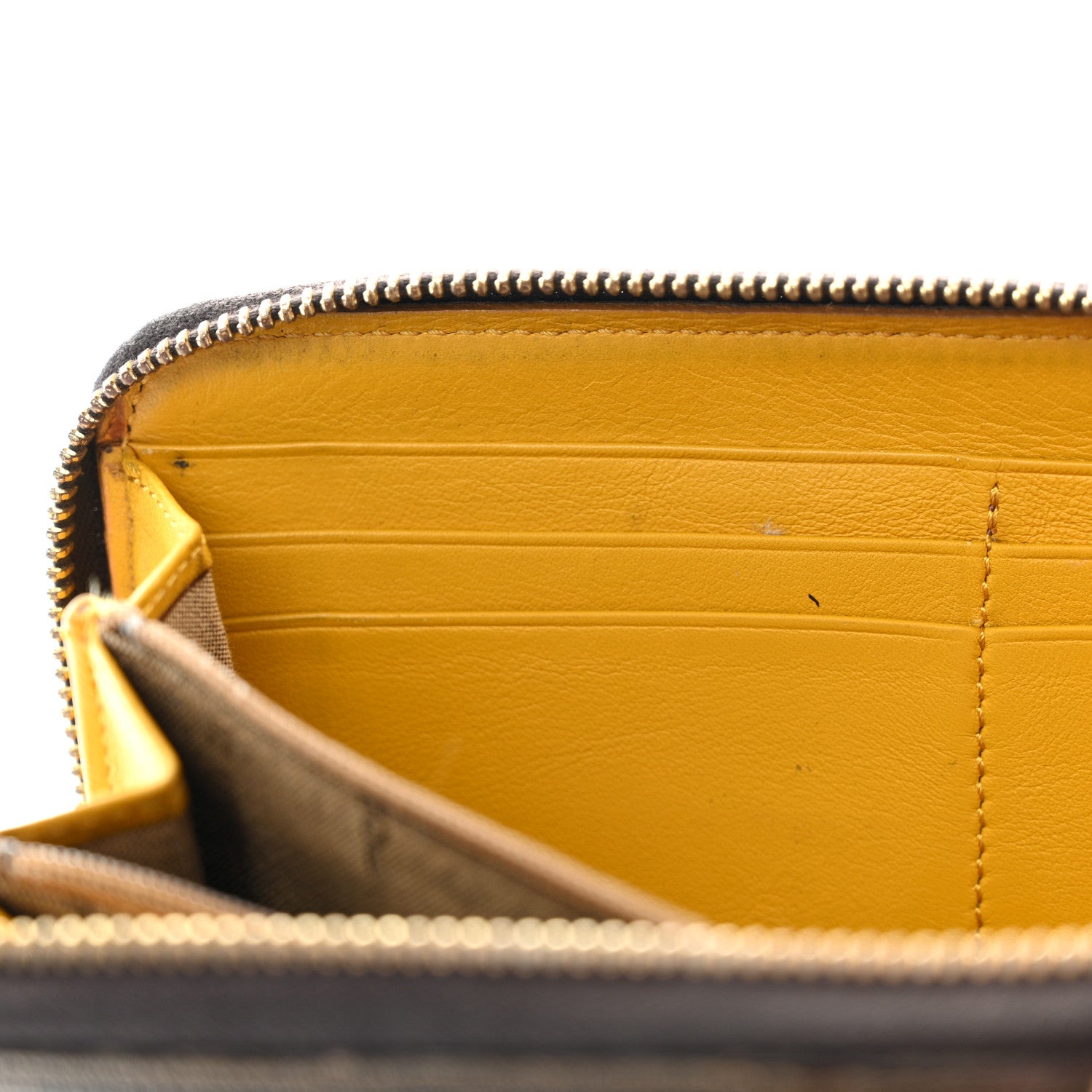 Fendi Zucca Spalmati Vitello Elite Rose Ladybug Zip Around Wallet Tobacco Yellow 11 of 18