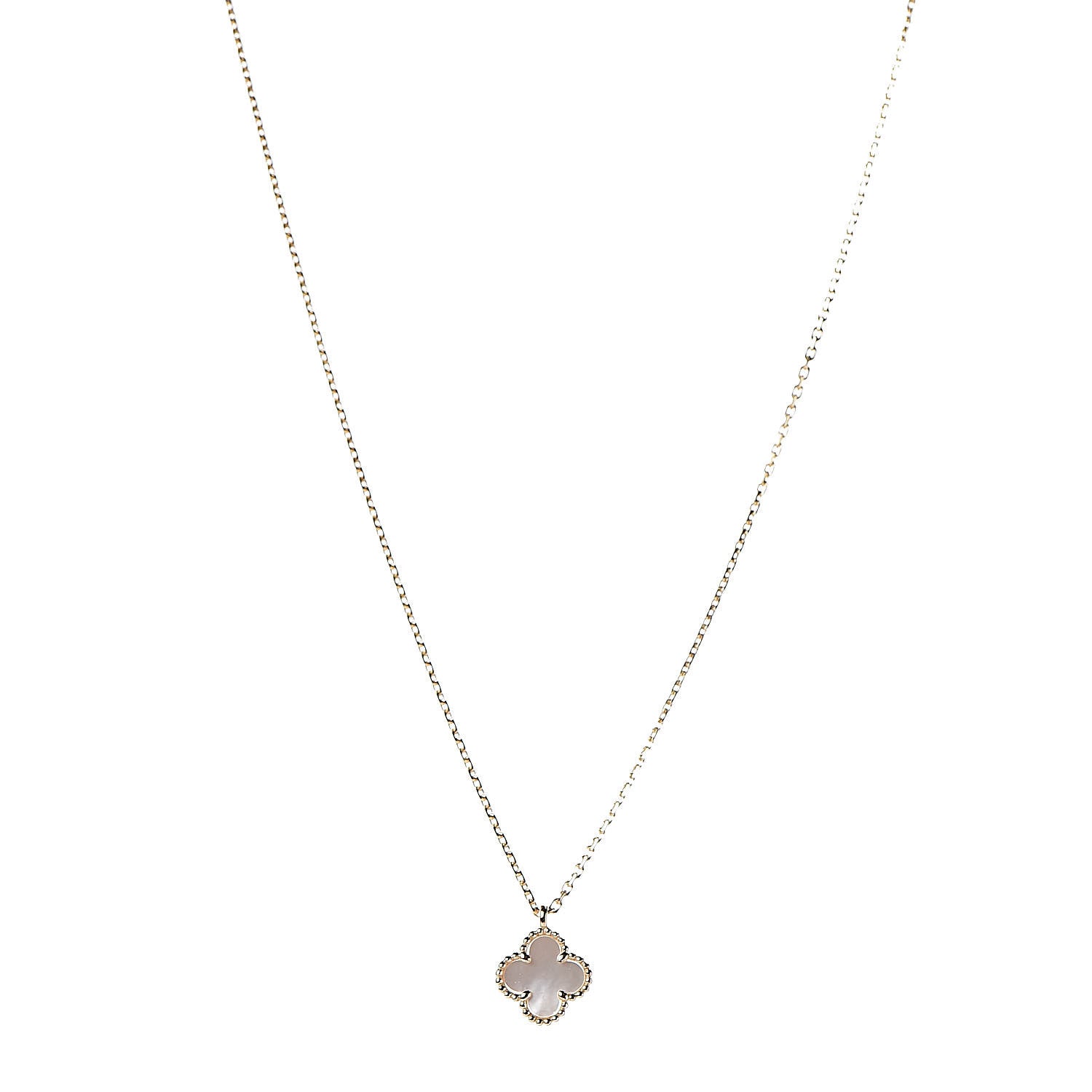 Van Cleef & Arpels 18K Yellow Gold Mother of Pearl Sweet Alhambra Pendant Necklace 1 of 8