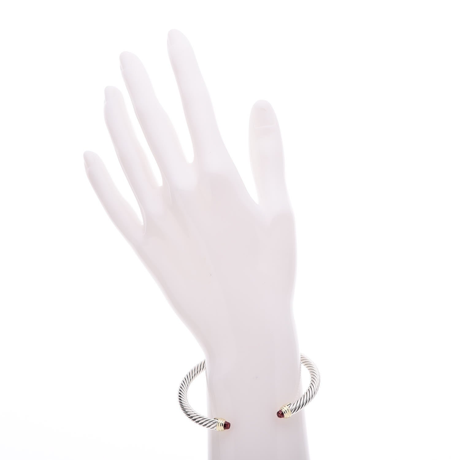 David Yurman Sterling Silver 14K Yellow Gold Pink Tourmaline 5mm Cable Classics Petite Color Bracelet 2 of 6