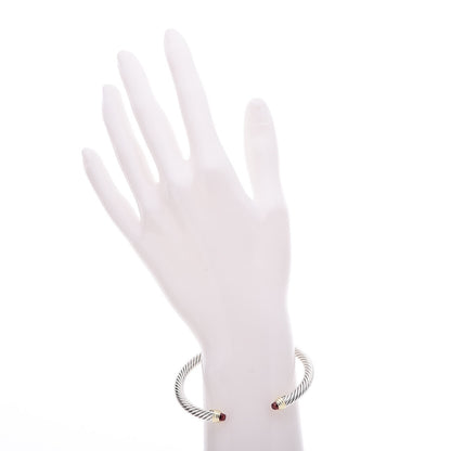 David Yurman Sterling Silver 14K Yellow Gold Pink Tourmaline 5mm Cable Classics Petite Color Bracelet 2 of 6