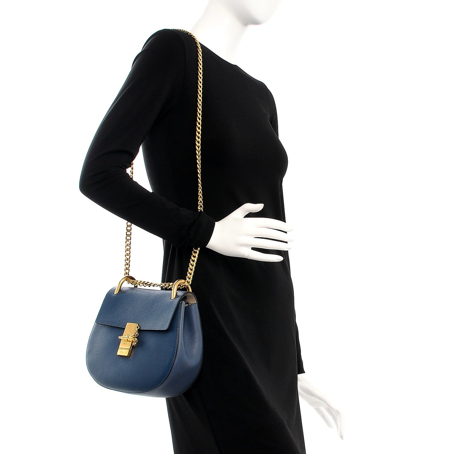 Grained Lambskin Drew Shoulder Bag Denim Blue