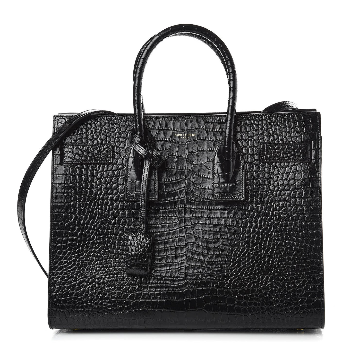 Calfskin Crocodile Embossed Small Sac de Jour Black