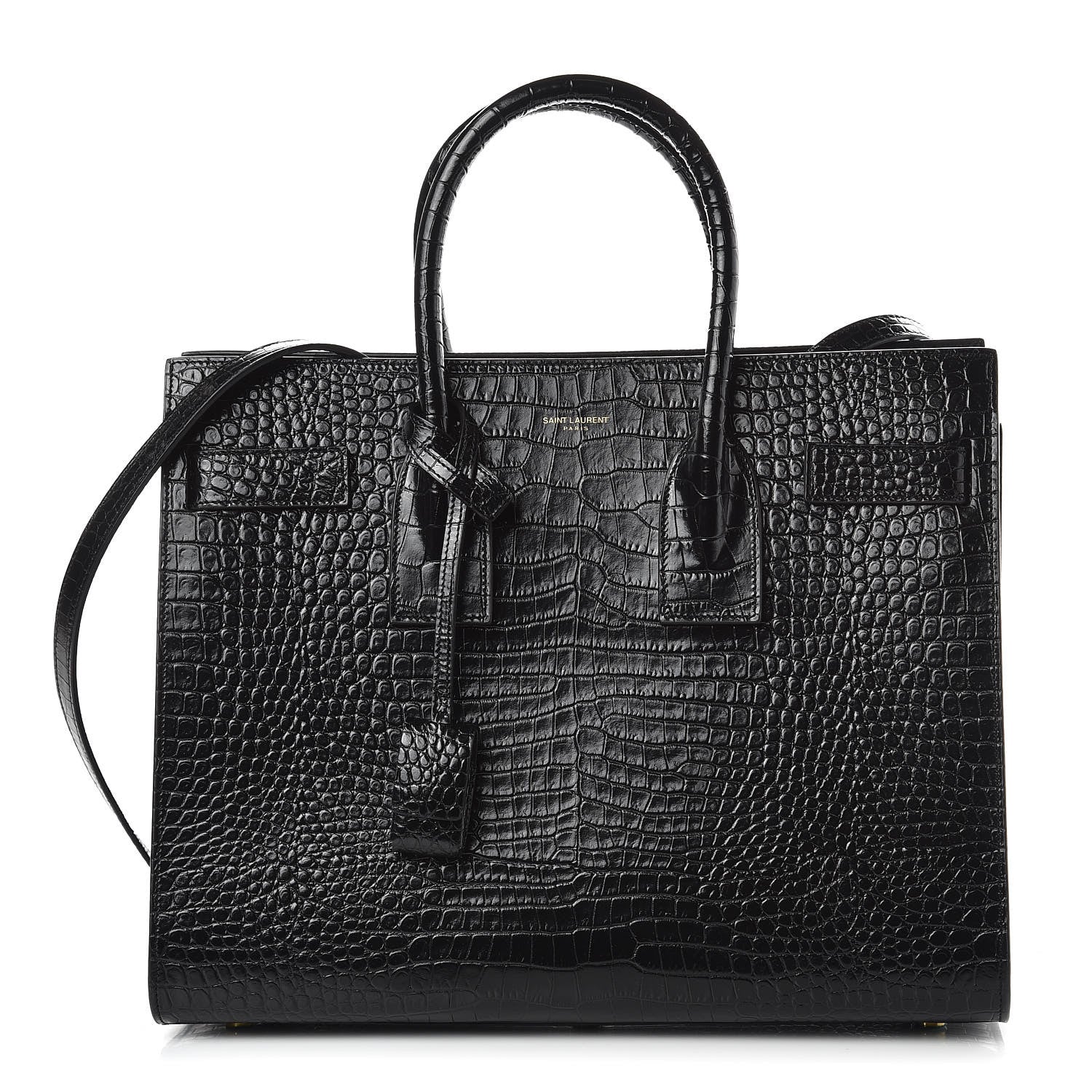 Saint Laurent Calfskin Crocodile Embossed Small Sac de Jour Black 1 of 8