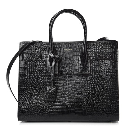 Saint Laurent Calfskin Crocodile Embossed Small Sac de Jour Black 1 of 8