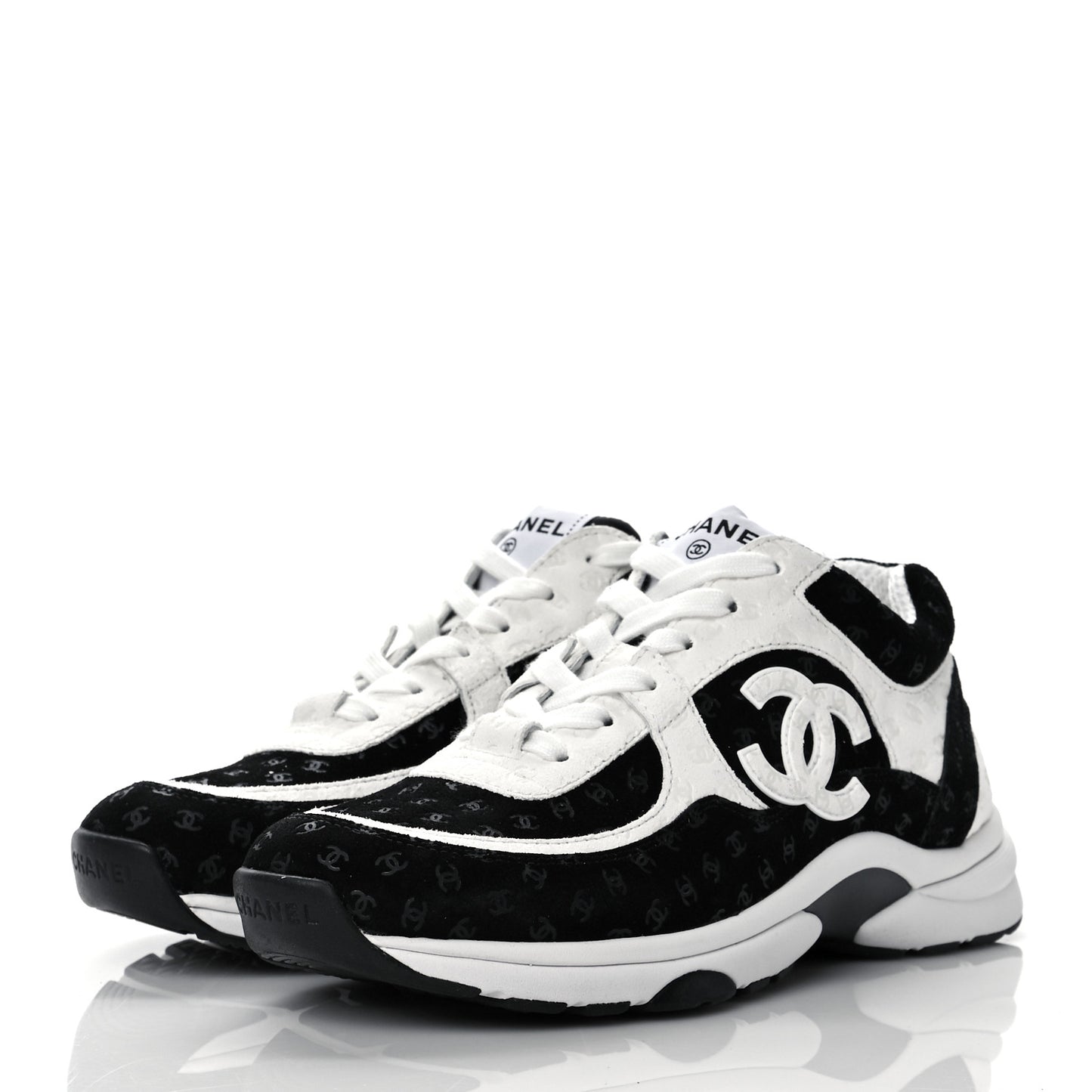 Suede Calfskin Womens CC Printed Sneakers 38 Black White