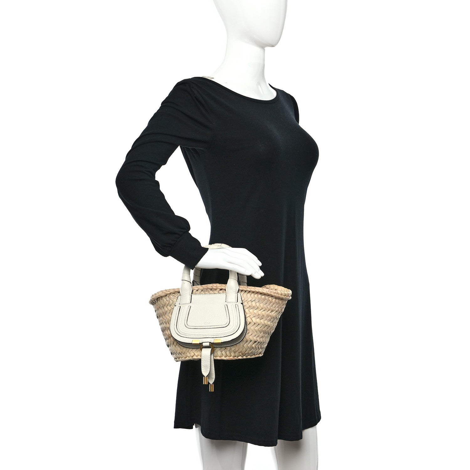 Chloe Raffia Small Grain Calfskin Mini Marcie Basket White 2 of 7