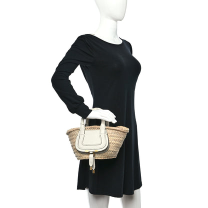 Chloe Raffia Small Grain Calfskin Mini Marcie Basket White 2 of 7