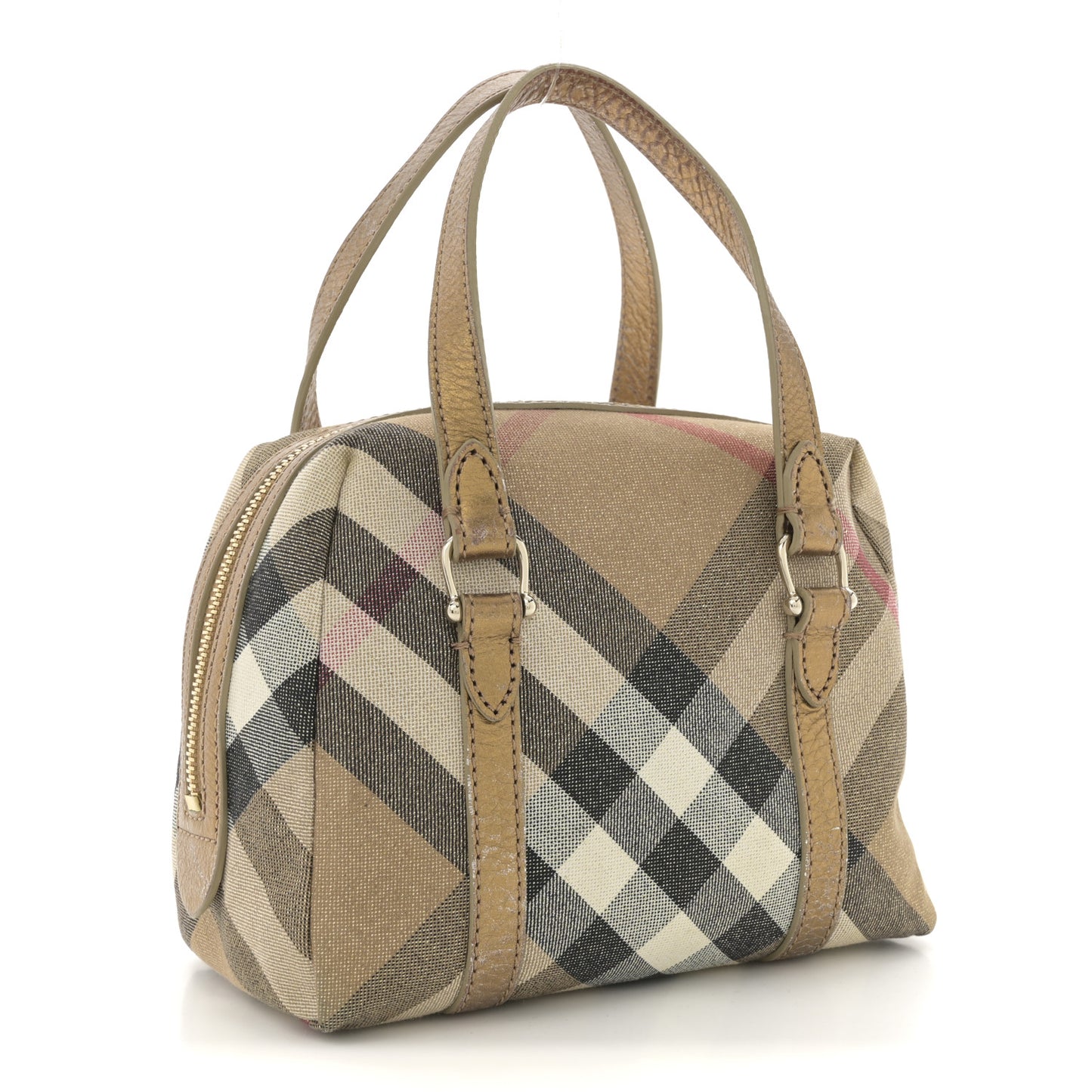 Shimmer Check Mini Boston Bag Gold