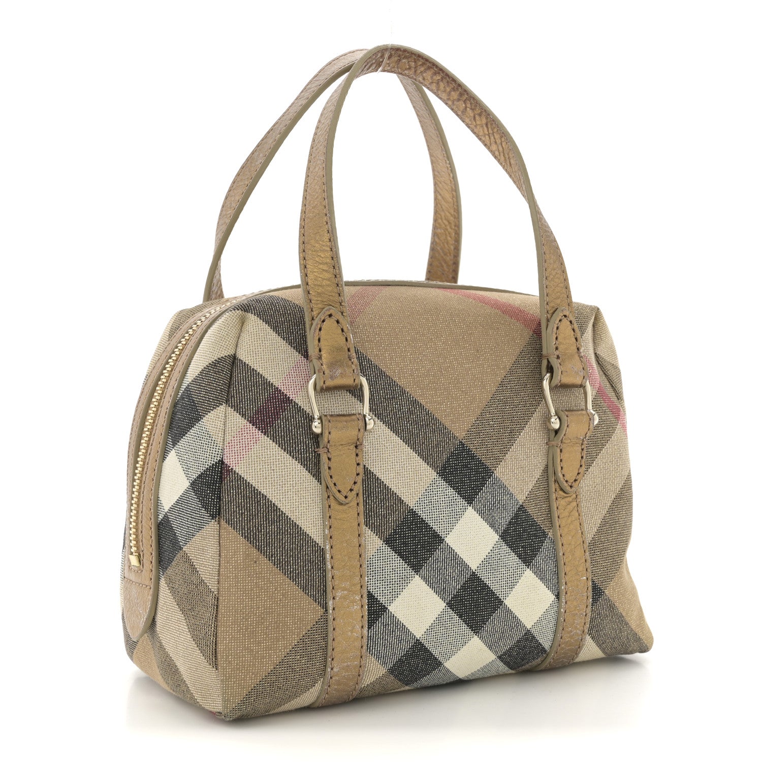 Burberry Shimmer Check Mini Boston Bag Gold 3 of 11
