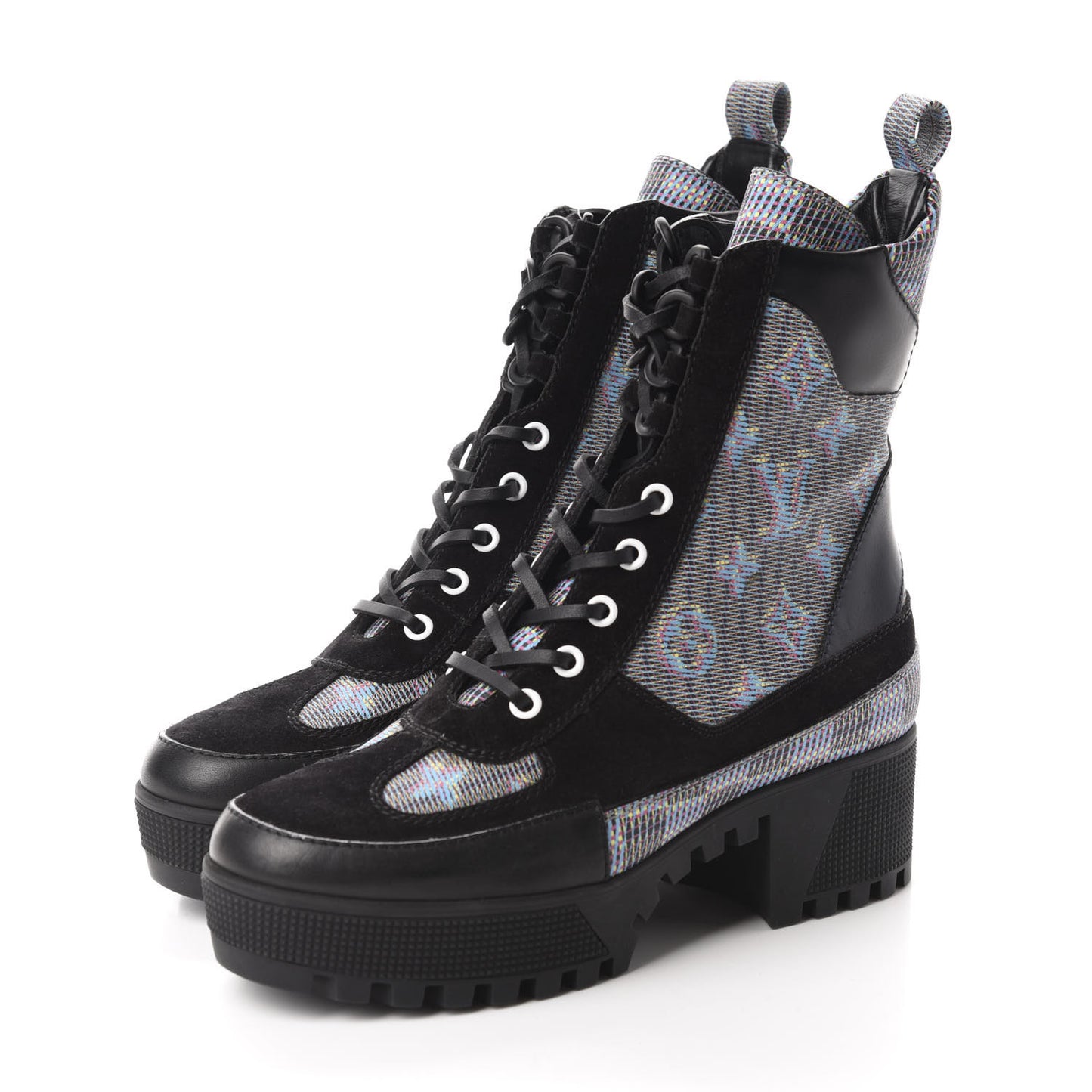 Monogram LV Pop Suede Calfskin Laureate Platform Desert Boots 37 Blue