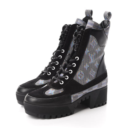 Louis Vuitton Monogram LV Pop Suede Calfskin Laureate Platform Desert Boots 37 Blue 3 of 9