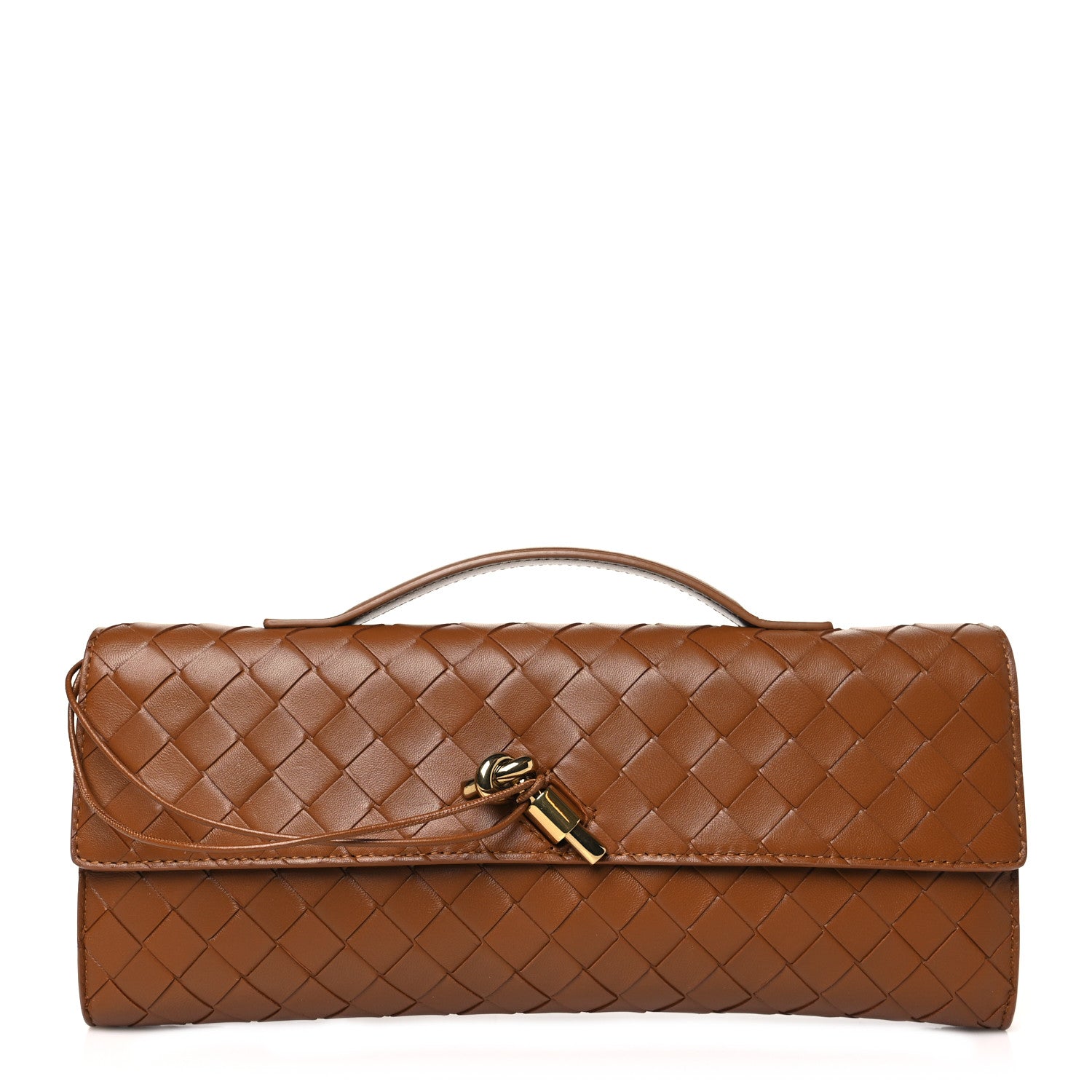 Bottega Veneta Nappa Intrecciato Long Andiamo Top Handle Clutch Cognac 1 of 9