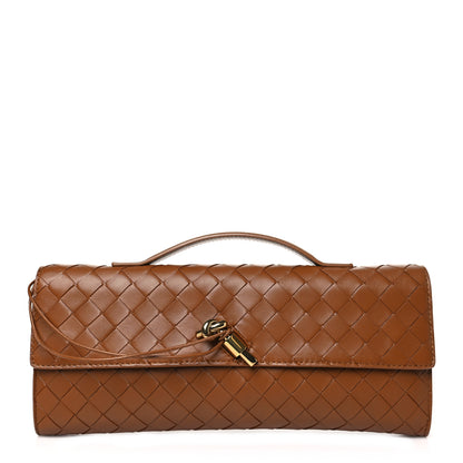 Bottega Veneta Nappa Intrecciato Long Andiamo Top Handle Clutch Cognac 1 of 9