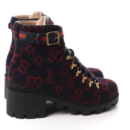 Gucci Covered Wool Big GG Monogram Womens Lace Up Combat Ankle Boots 42 Blue Red 4 of 10